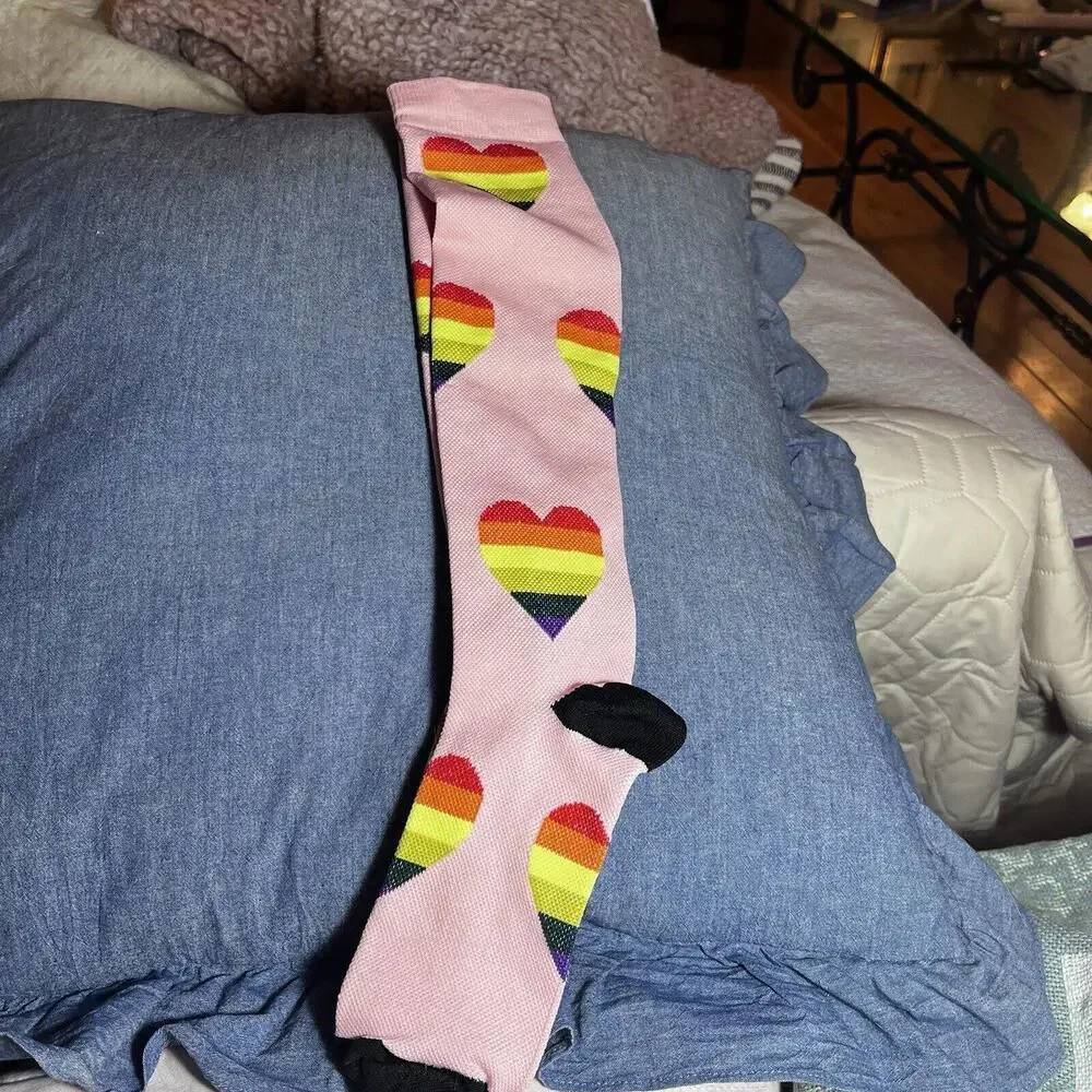 Pink Socks With Hearts Compression Socks Stockings Knee‎ High Small